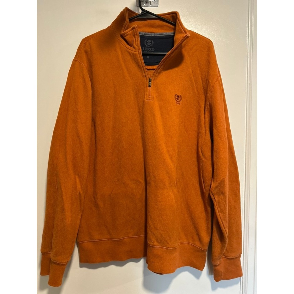 IZOD Preppy Quarter Zip Pullover Sz:L Orange Classic Cotton Casual Fleece